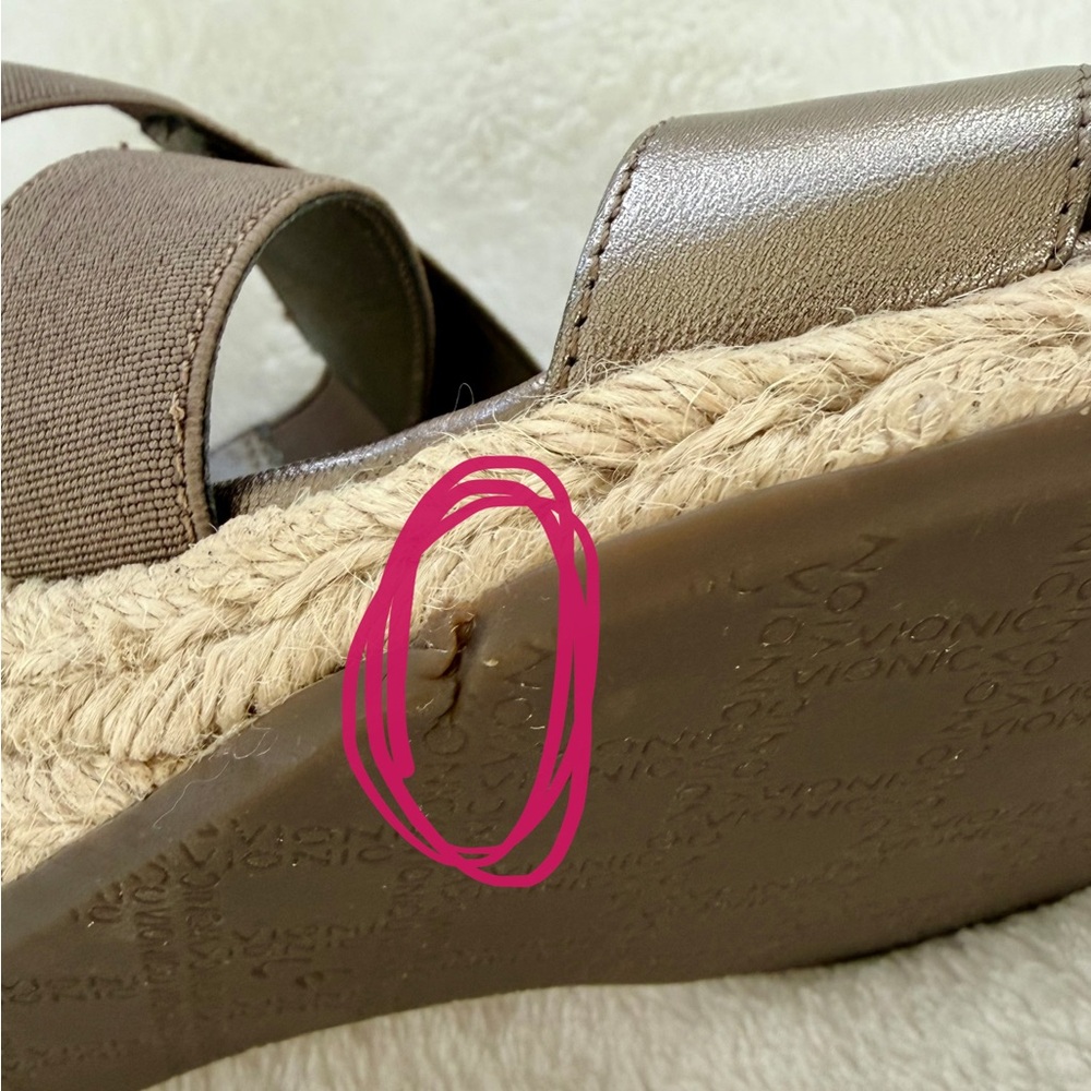 Vionic Tulum Ainsleigh Taupe Bronze Size 7 Sandals Espadrille Wedge Metallic - Picture 15 of 15